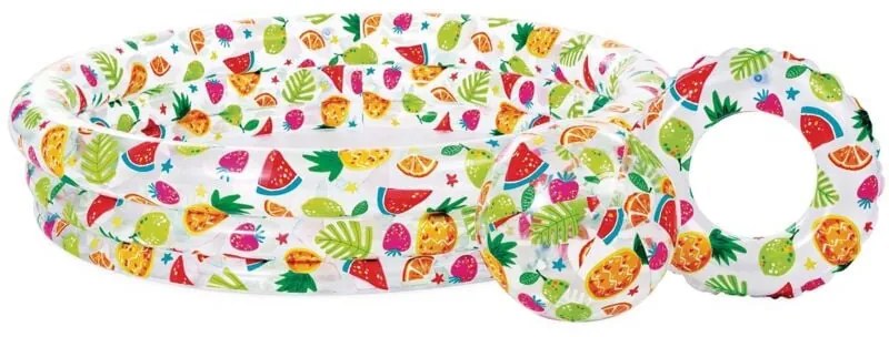 Intex - 167438 Set Piscina Palla e Salvagente Ananas, Multicolore, 132x132x28 cm, 59469