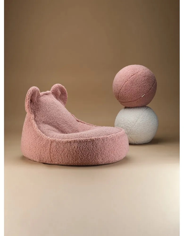 Pouf a sacco per bambini rosa con rivestimento in bouclé Bear – Wigiwama