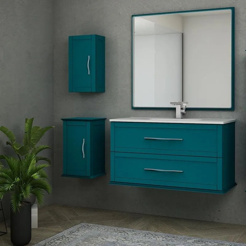 Mobile da bagno sospeso sotto lavabo L 100 x H 55 x P 46 cm blu laccato opaco, 2 cassetti BADEN HAUS Tiffany