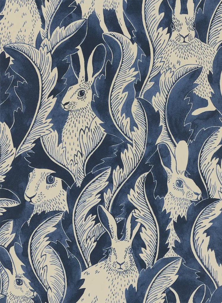 Långelid / von Brömssen Carta da parati Hares in Hiding - Dark Denim