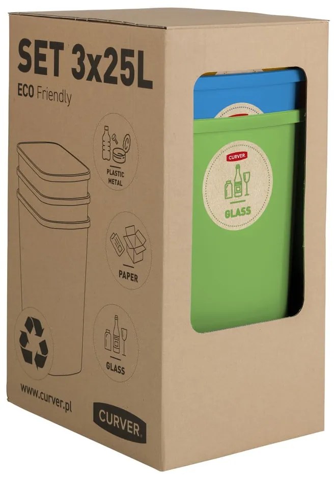 Set di 3 contenitori per raccolta differenziata, 25 l Eco - Curver