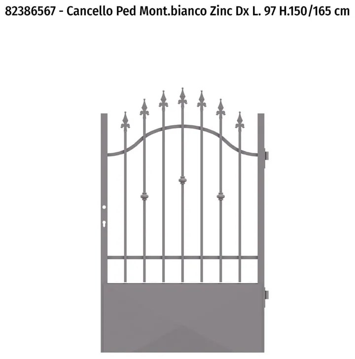 Cancelletto manuale battente Monte Bianco DX in ferro, apertura a destra, L 104.5, H 150-165 cm, di colore grigio zincato