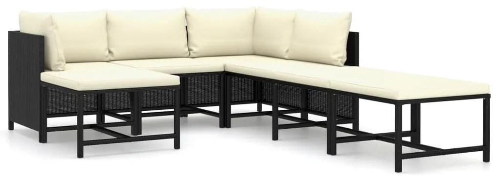 Set divani da giardino 7 pz con cuscini in polyrattan nero