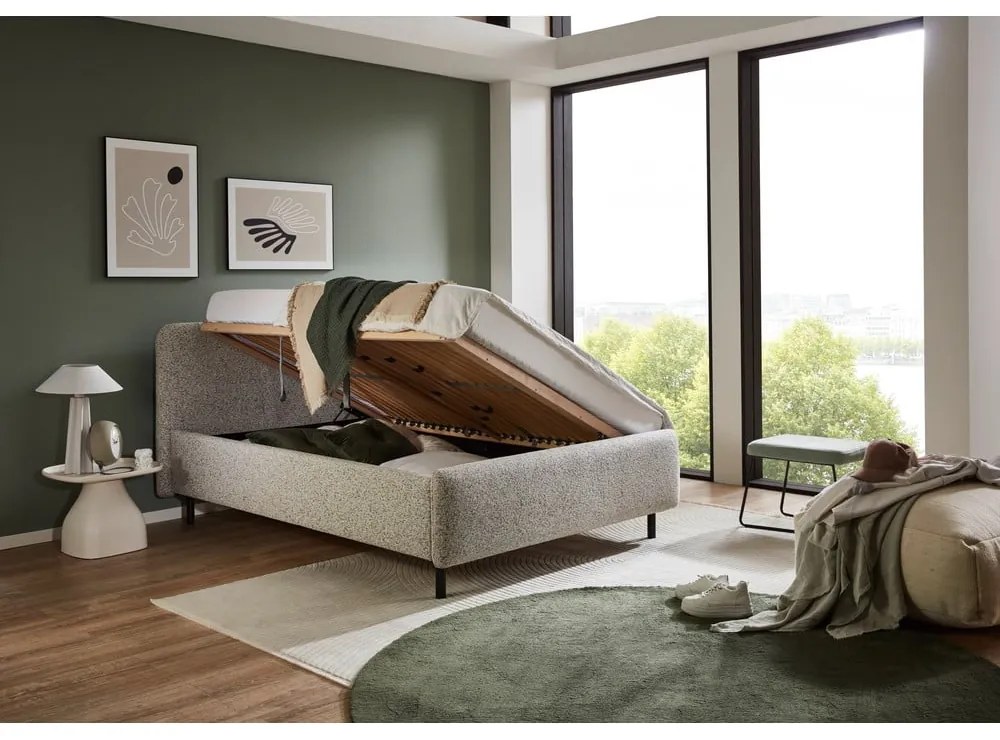 Letto matrimoniale imbottito beige con contenitore con rete inclusa 160x200 cm Primo – Meise Möbel