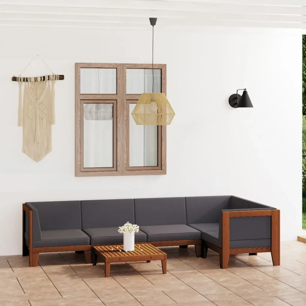Set divani da giardino 6 pz con cuscini in massello di acacia