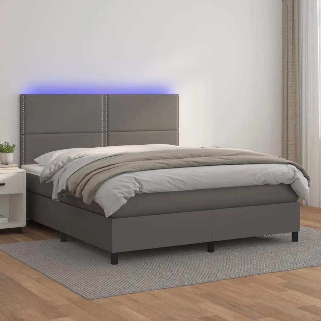 Giroletto molle con materasso e led grigio 180x200cm similpelle