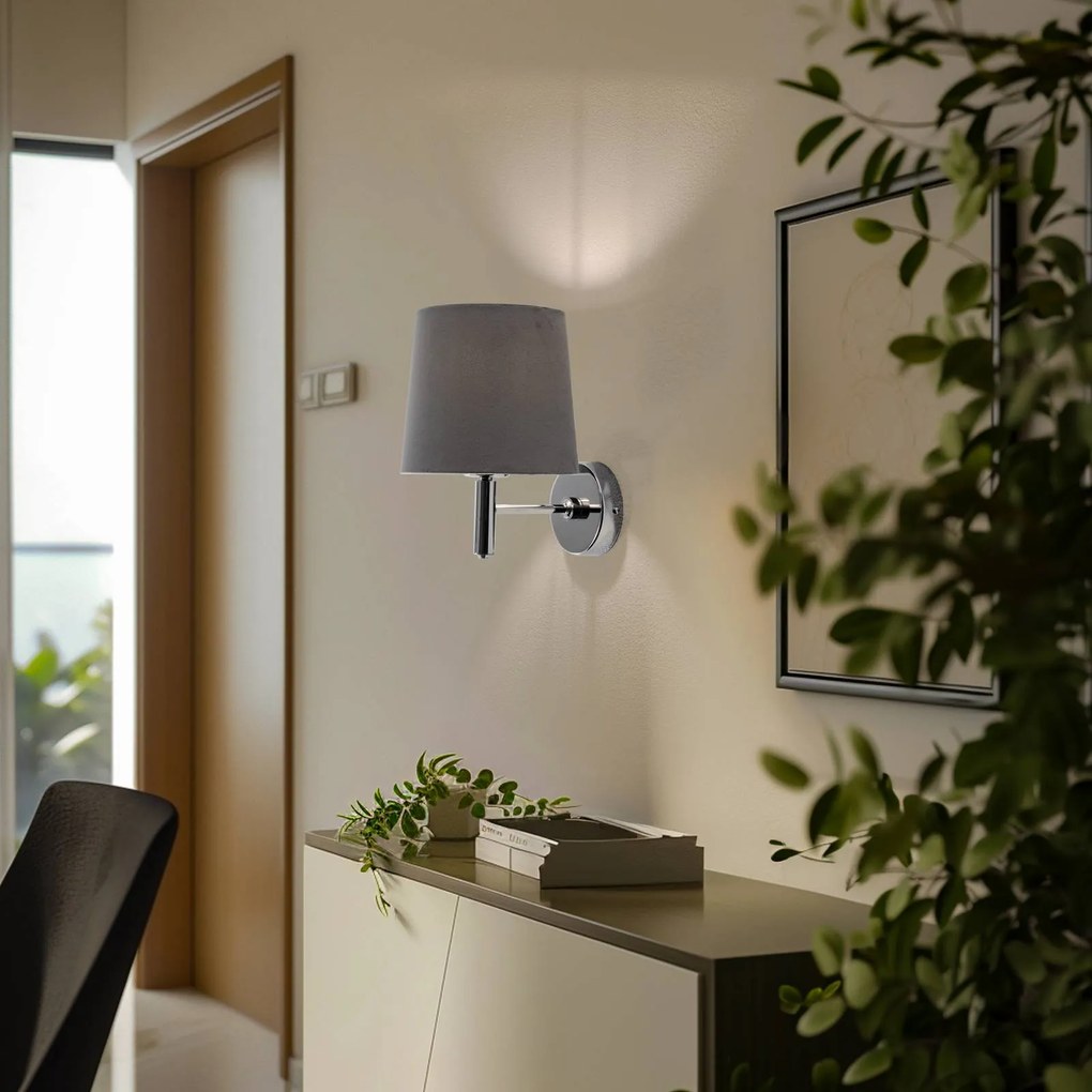 Euluna Applique Bono, paralume in tessuto, cromo/grigio