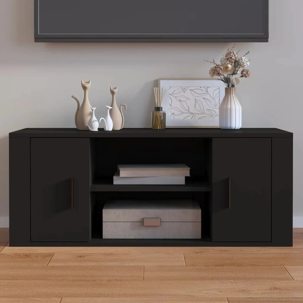 Mobile Porta Tv Nero 100x35x40 Cm İn Legno Multistrato /