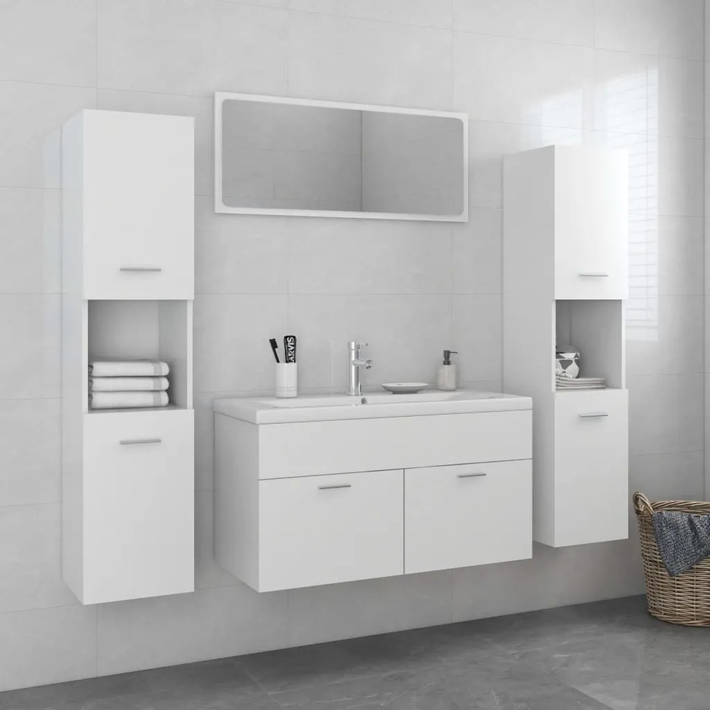 Set Mobili Da Bagno Bianco İn Truciolato /