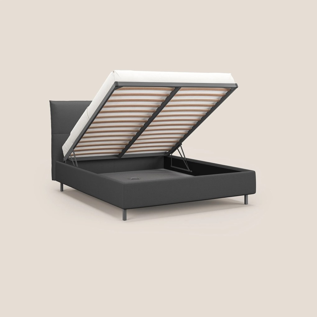 Izumi letto imbottito contenitore con piedi alti in tessuto smacchiabile T05 antracite