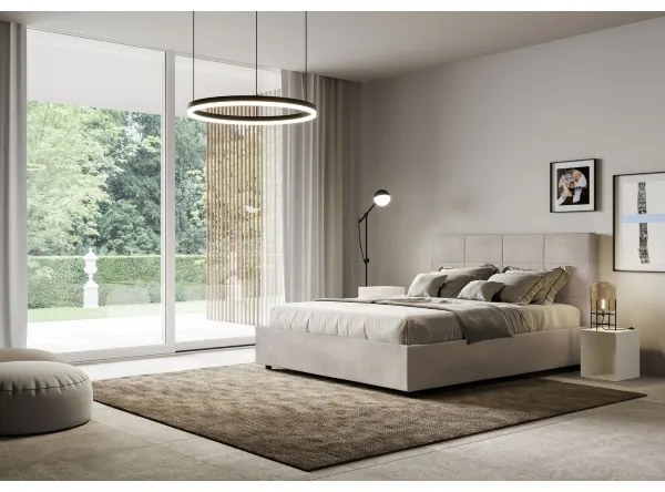 Letto matrimoniale e rete 160x190 in microfibra sabbia Mika