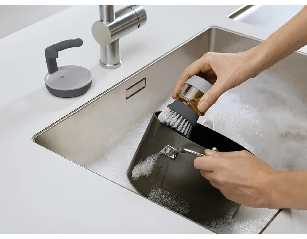 Spazzola grigia con dispenser e supporto Palm Scrub - Joseph Joseph