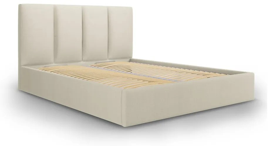 Letto matrimoniale imbottito beige con contenitore con griglia 140x200 cm Juniper - Mazzini Beds