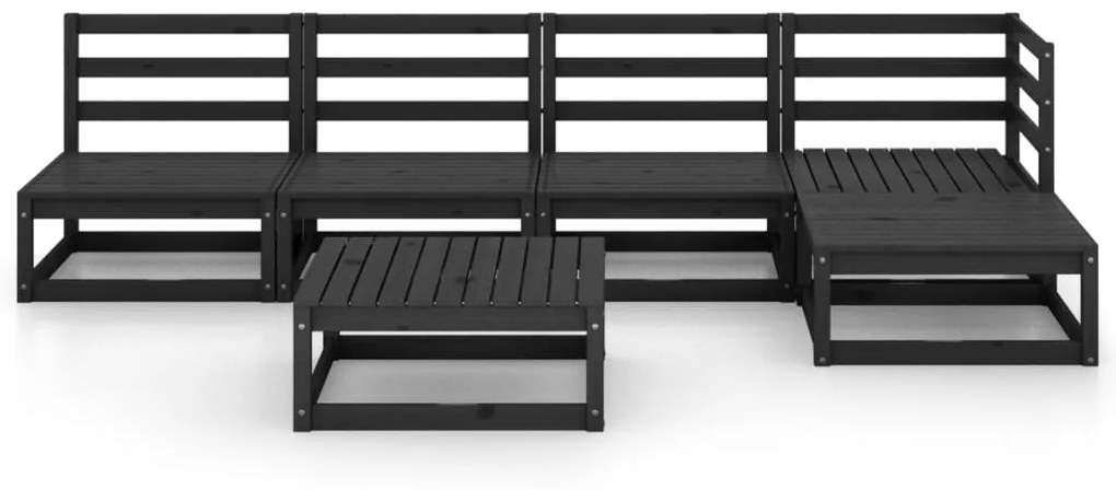 Set divani da giardino 6 pz nero in legno massello di pino