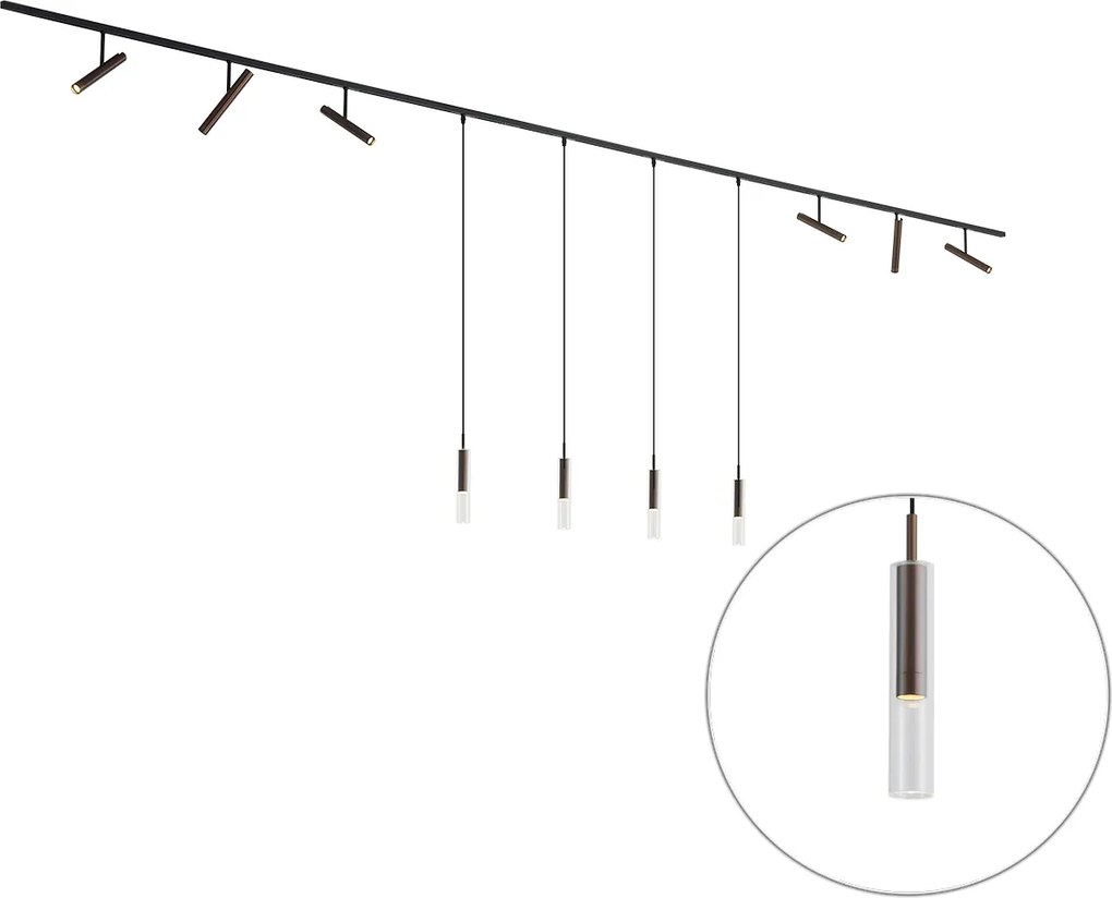 Sistema di illuminazione a binario moderno nero con 6 faretti e 4 luci a sospensione bronzo scuro 1 fase - Slimline Avery Loyce