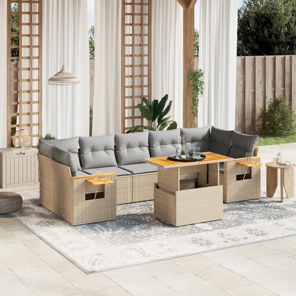 Set divano da giardino 8 pz con cuscini beige in polyrattan