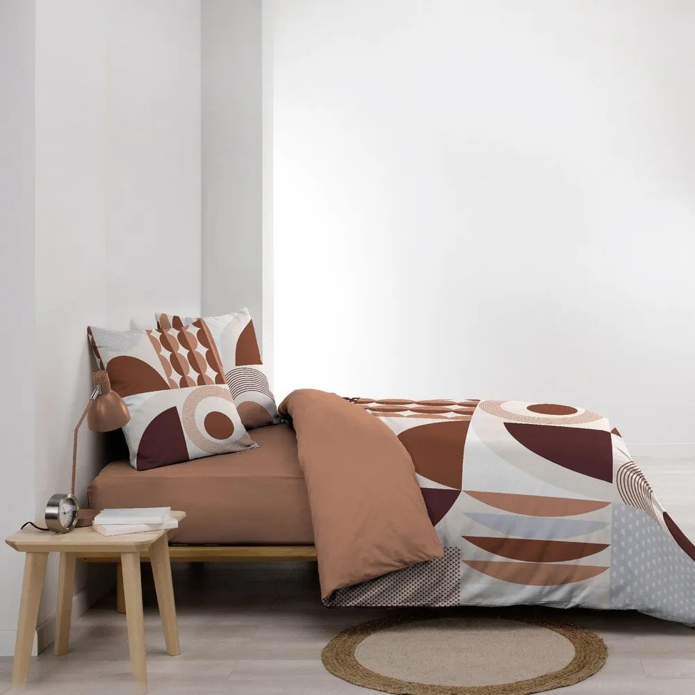 Set copripiumino e federa color terracotta in cotone per letto matrimoniale ed esteso 240x220 cm Gemma – douceur d'intérieur