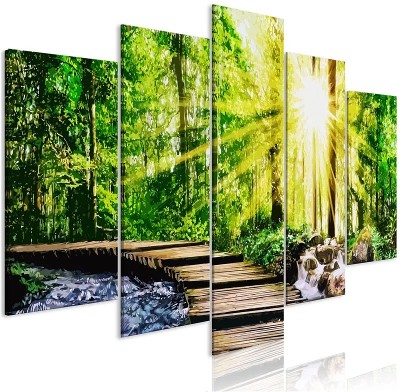 Quadro  Forest Footbridge (5 Parts) Wide  Colore Giallo, Dimensioni e Misure 100x50