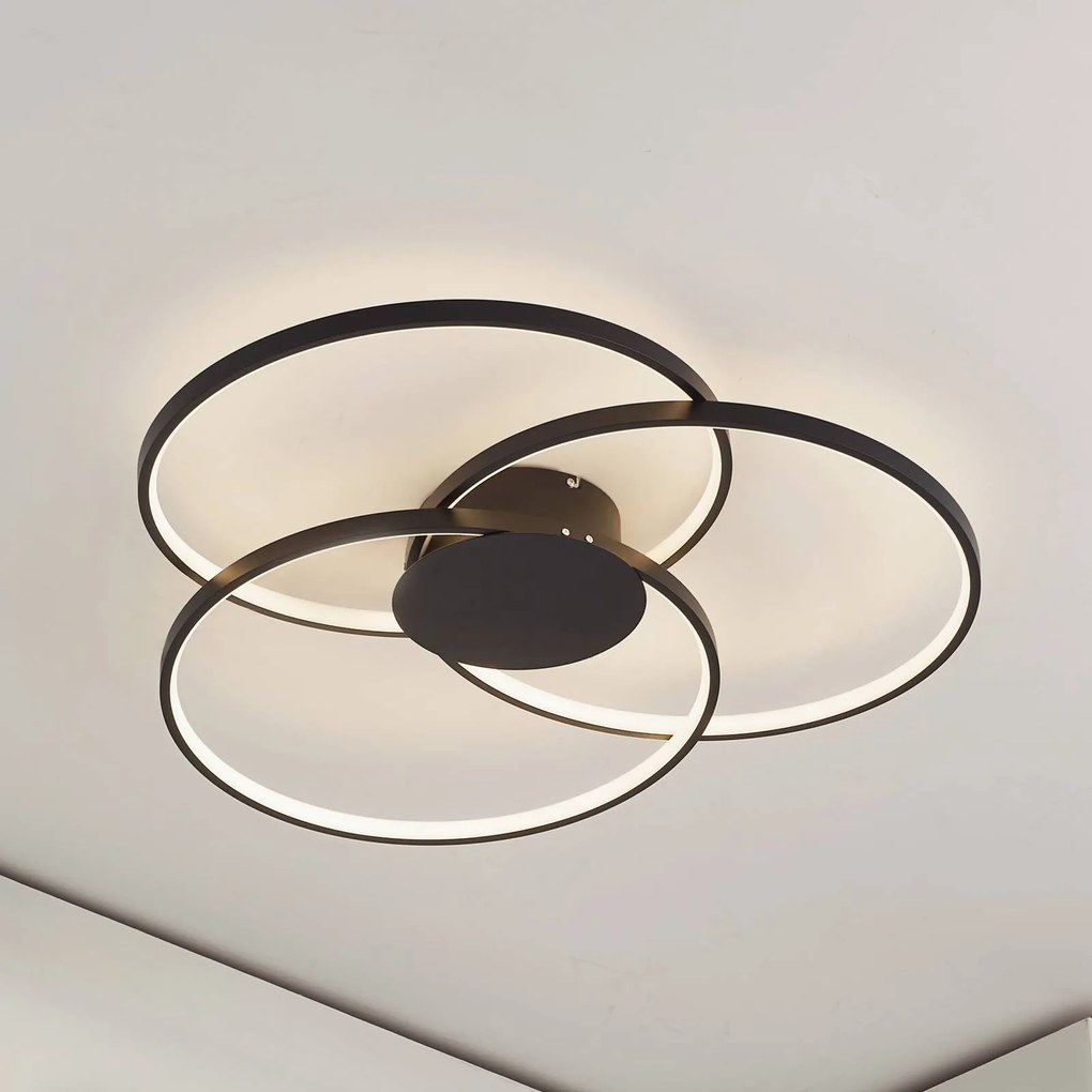 Lindby Plafoniera LED Riley, nera, 3.000 K, dimmerabile