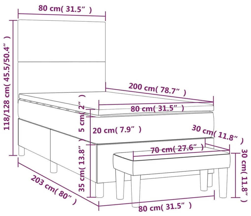 Giroletto a Molle con Materasso Grigio Chiaro 80x200 cm Velluto