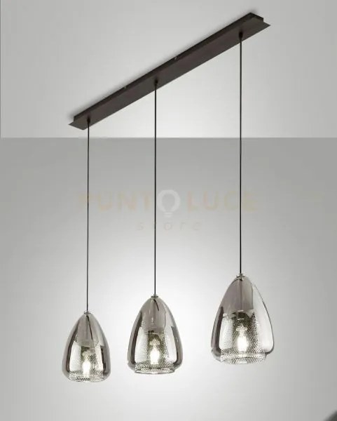 Britton lampadario a sospensione in vetro fume' d.22cm 3 luci atta...