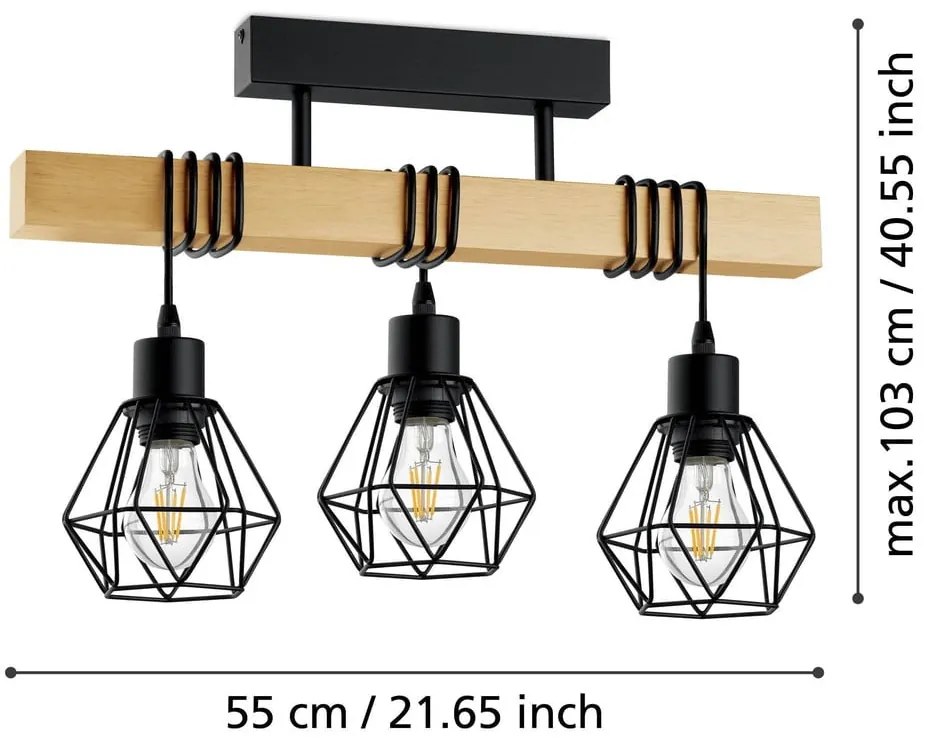 Lampadario nero/di colore naturale TOWNSHEND 5 – EGLO