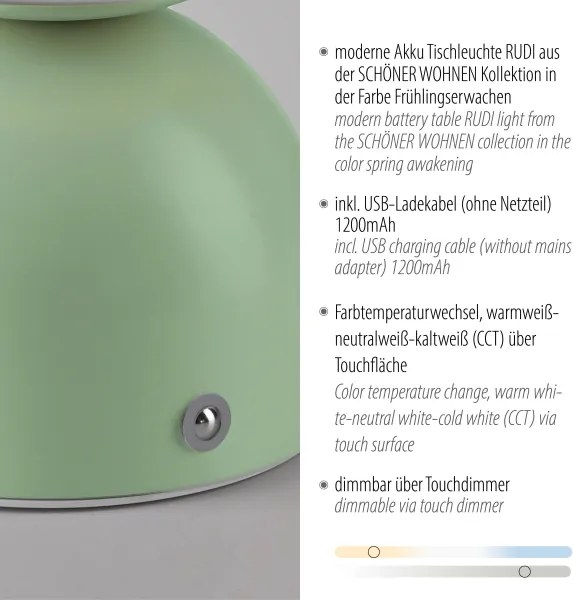 Schöner Wohnen 19218-43 - Lampada da tavolo LED dimmerabile RUDI LED/1,2W/5V verde