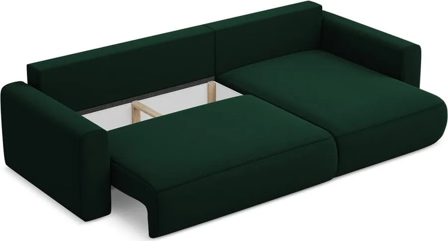 Divano angolare verde allungabile/con contenitore (con penisola a destra/con chaise lounge) con rivestimento in velluto Kapua – Makamii
