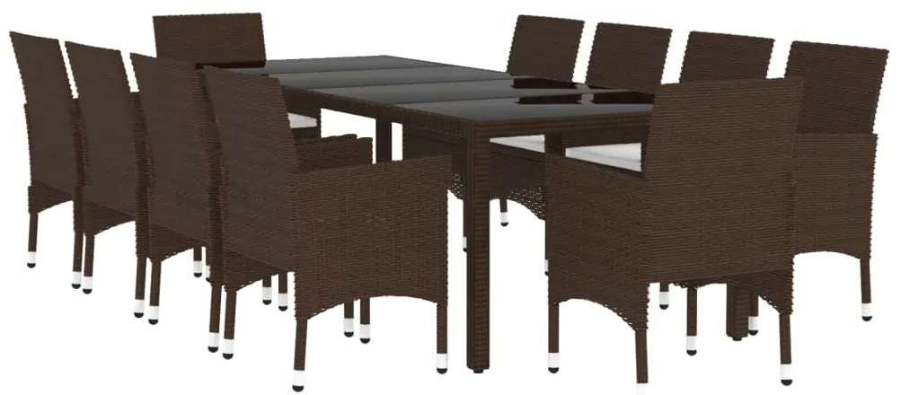 Set da pranzo da giardino 11 pz in polyrattan marrone