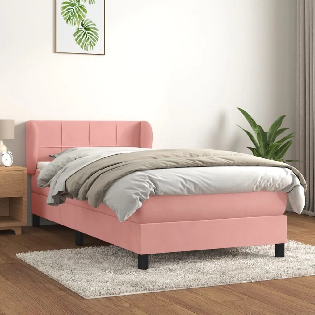 Giroletto A Molle Con Materasso Rosa 90x200 Cm İn Velluto /