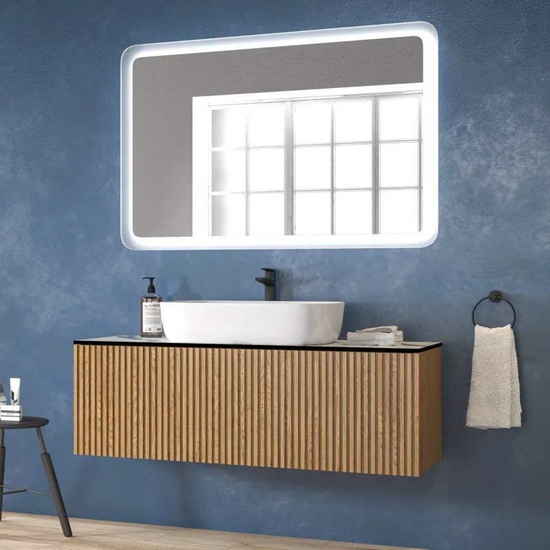 Mobile bagno sospeso 120cm rovere effetto cannettato KDS-120P - KAMALU