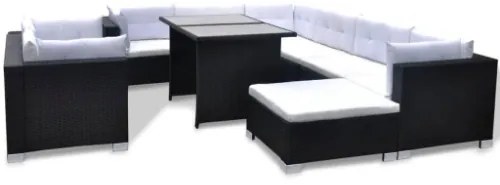 Set Divani da Giardino 10 pz con Cuscini in Polyrattan Nero