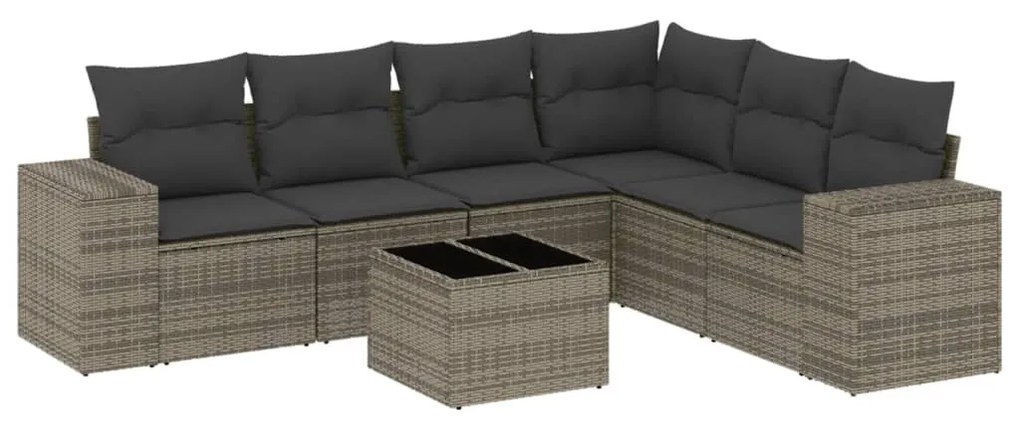 Set Divani da Giardino 7 pz con Cuscini Grigio in Polyrattan