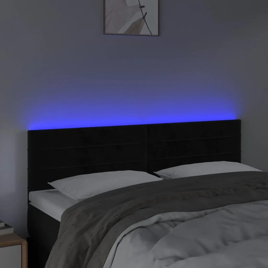 Testiera a led nera 144x5x78/88 cm in velluto