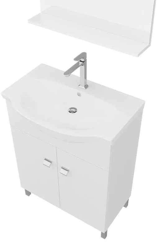 Mobile bagno a terra 65 cm Creta bianco lucido con lavabo e specchio
