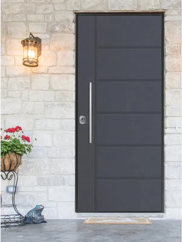 Porta blindata YALE Porta Thermo L 90 x H 210 cm in PVC grigio 7016 opaco/bianco, apertura spingere a destra, falso telaio incluso