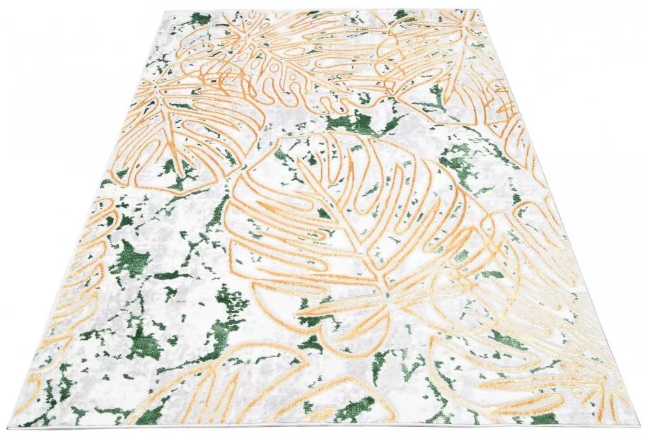 Tappeto di tendenza verde crema con motivo a foglia d'oro Larghezza: 140 cm | Lunghezza: 200 cm