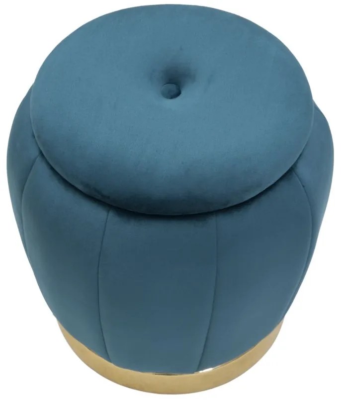 Pouf Contenitore Paris in Velluto Ottanio e Oro - Ø 43x43 cm