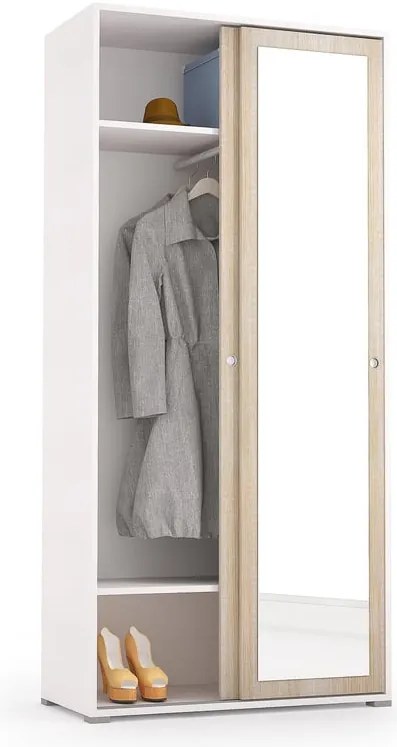 Armadio per vestiti con porta scorrevole bianco L 90 x P 45 x H 195 cm