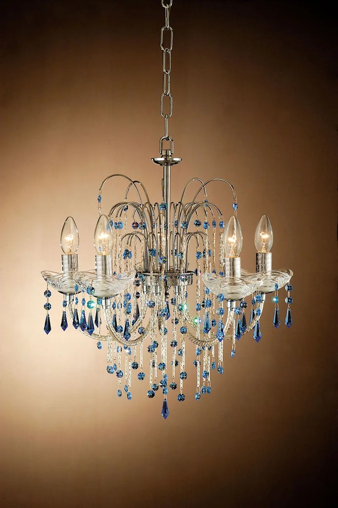 5-light chandelier chrome and crystal -413/5- Royal Crystal - Arredo Luce Cromo