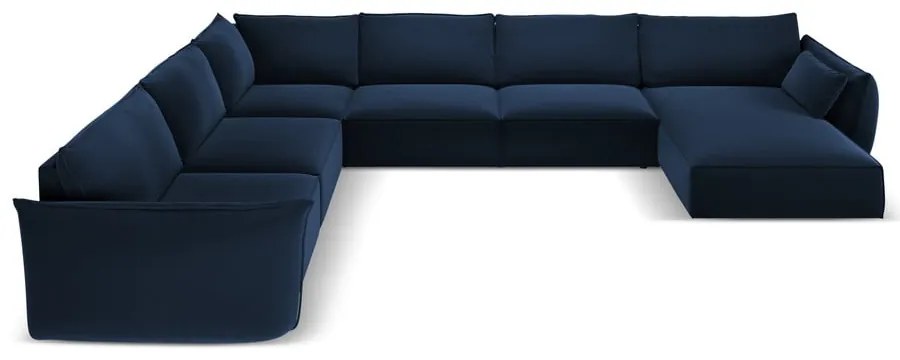 Divano angolare blu scuro (con penisola a sinistra/a U) con rivestimento in velluto Vanda – Mazzini Sofas