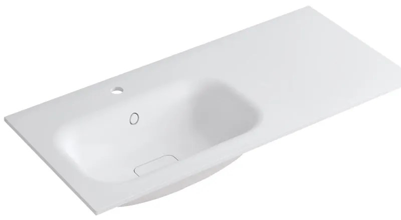 Lavabo integrale rettangolare vasca a sinistra L 100.5 x H 15 x P 46 cm in resina bianco lucido