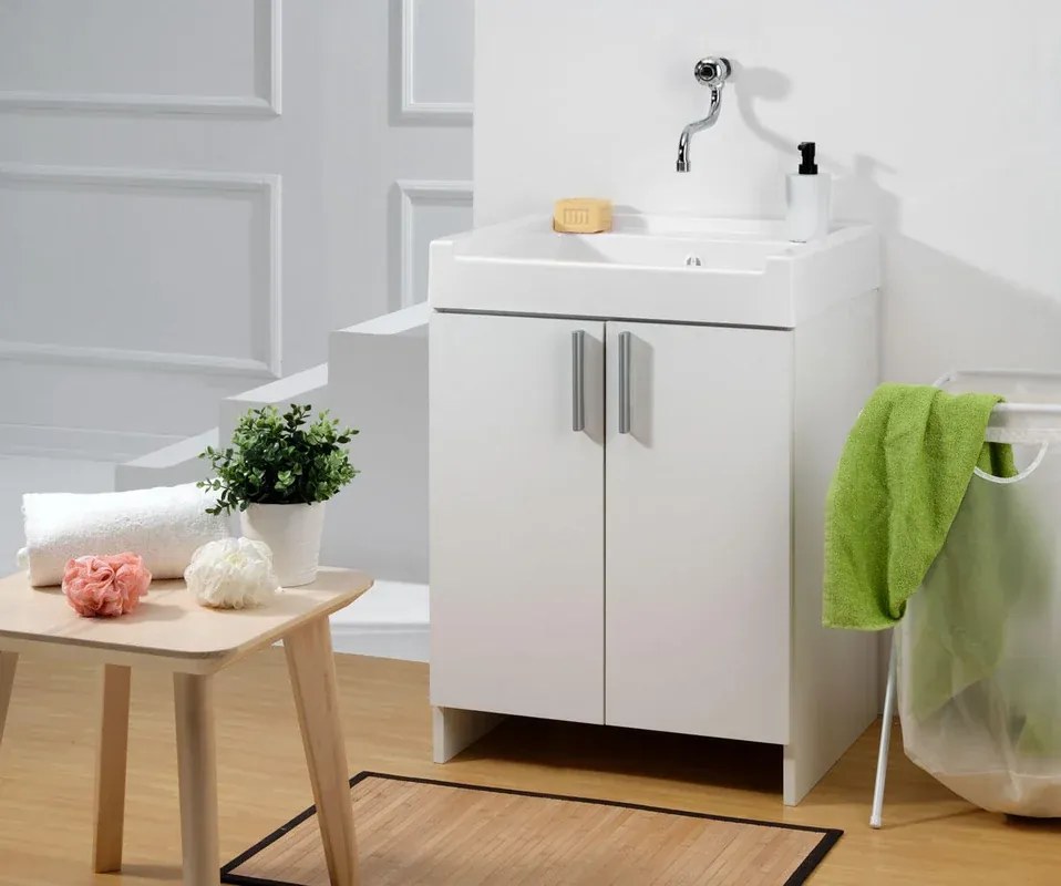 Mobile lavanderia con lavabo incluso Evo in abs bianco P 50 x L 60 x H 84 cm