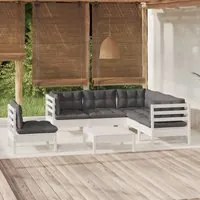 Set Divani da Giardino 6 pz con Cuscini Bianchi Legno di Pino 3096413