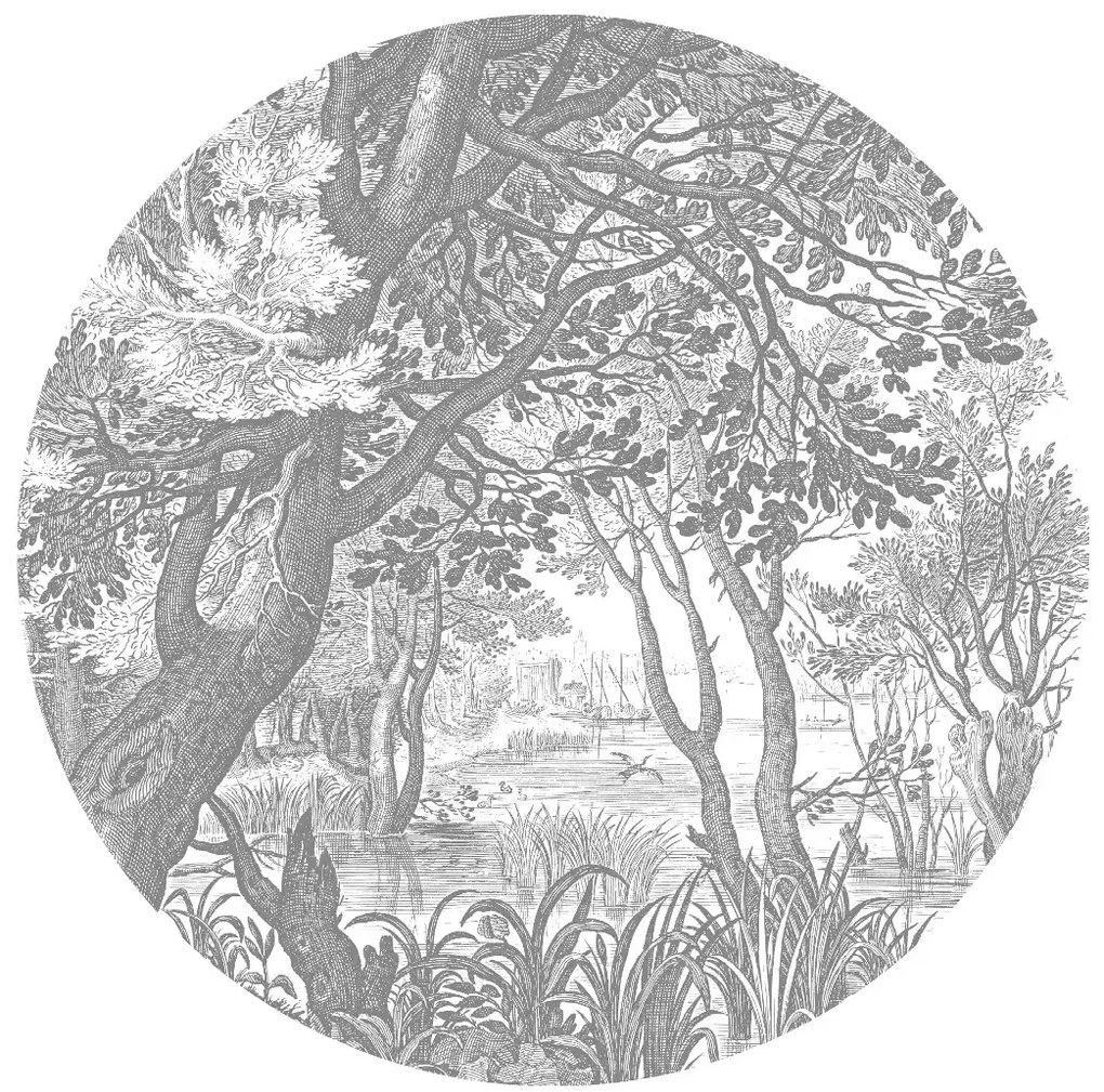 KEK Amsterdam Carta da parati panoramica Engraved Landscapes 4 Circle - BW - Durchmesser 1,425m