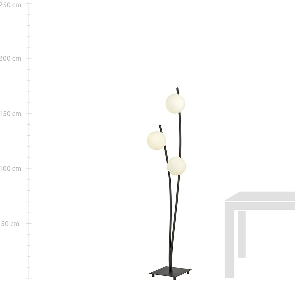 Piantana Contemporaneo Oceano Acciaio Nero 3 Luci E14 Ip20