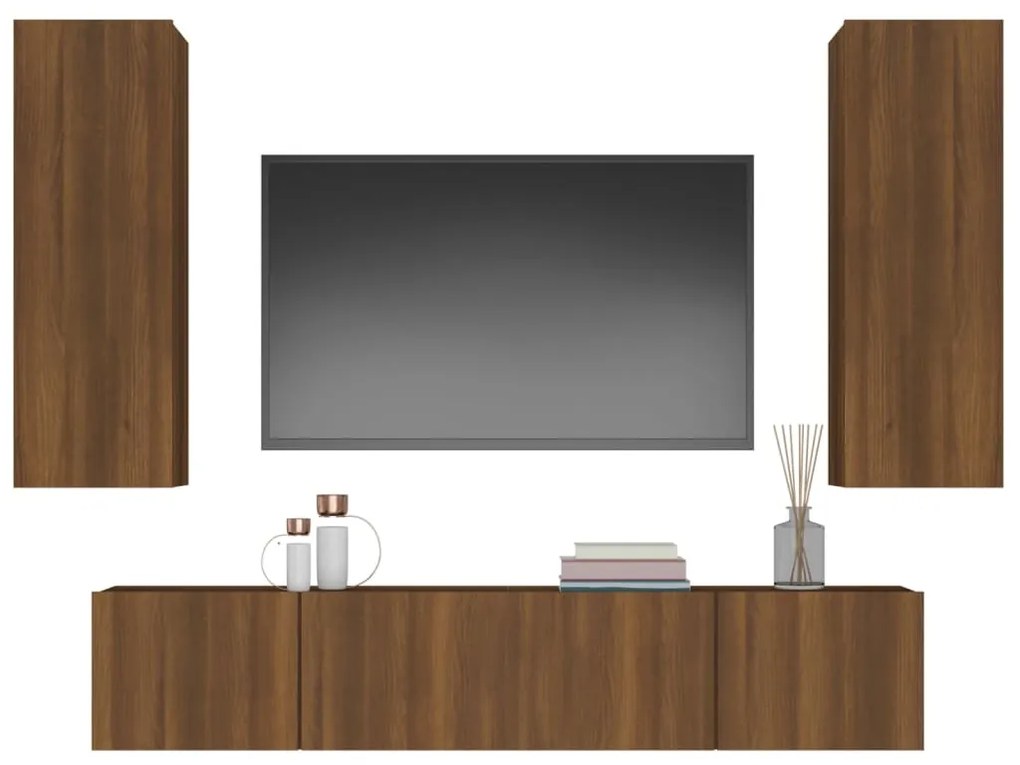 Set mobili porta tv 4 pz rovere marrone in legno multistrato