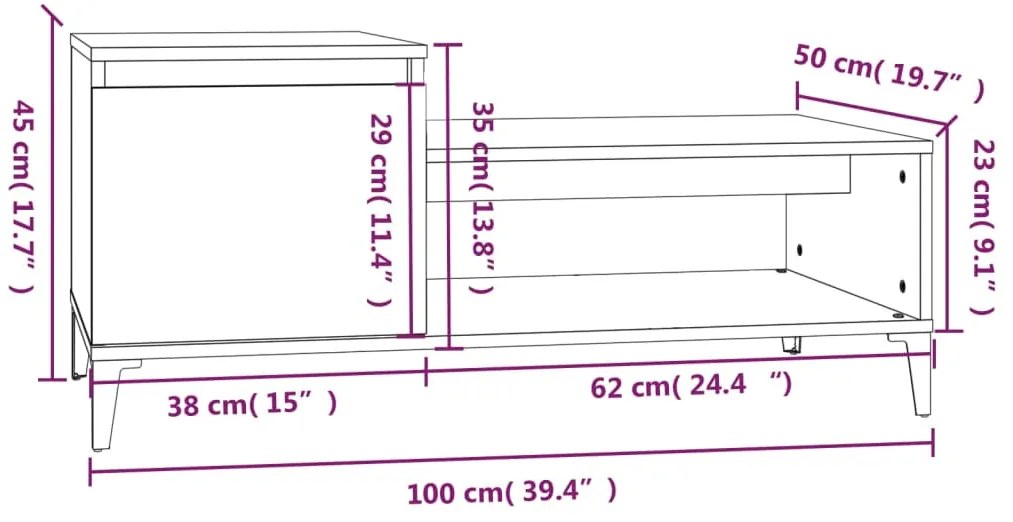 Tavolino da Salotto Rovere Marrone100x50x45cm Legno Multistrato