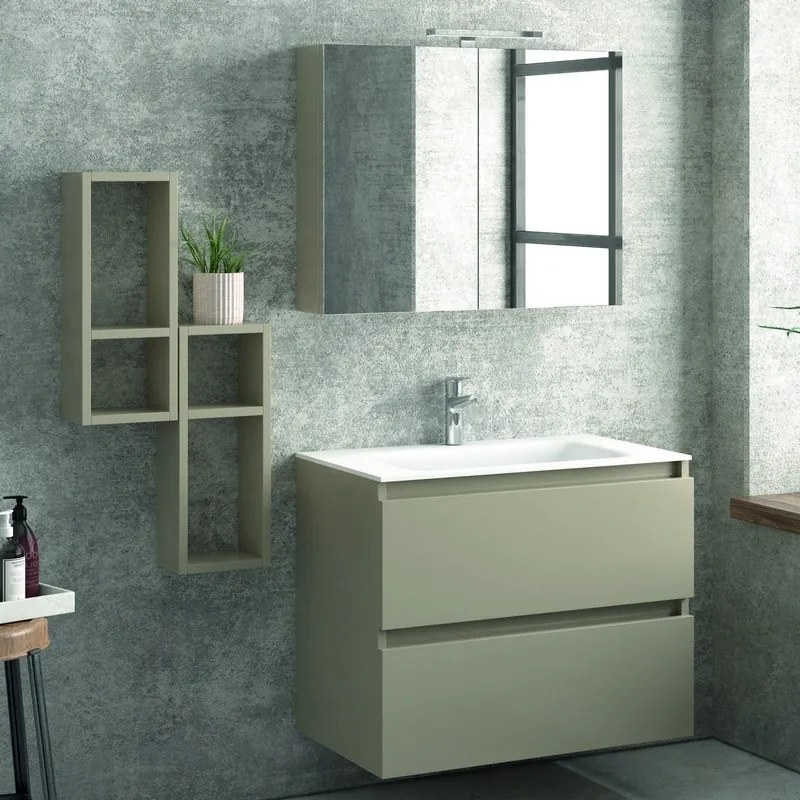 Composizione mobile bagno sospeso 80cm: mobile, 2 pensili e specchio TOD-80A - KAMALU