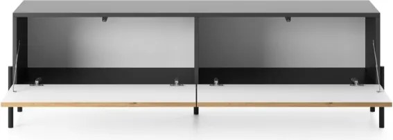 Mobile TV Da Terra 140 Cm Listellato 2 Ante Nero E Rovere Zenith